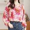 Women's Tops Loose Long Sleeve Chiffon Floral Shirt