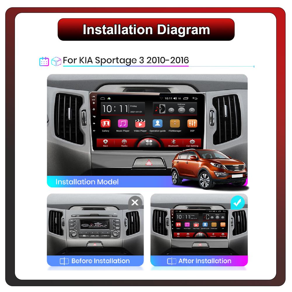 2Din Android Car-Play Car Radio,KIA Sportage 3 2010-2015,Multimedia Player Head Unit Stereo GPS Navigation BT WIFI,1+16GB