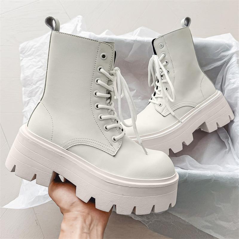 Men Luxury Fashion Platform Boots Lace-up Genuine Leather Shoes Spring Autumn Boot Stage Nightclub Stylish High Motorcycle Botas