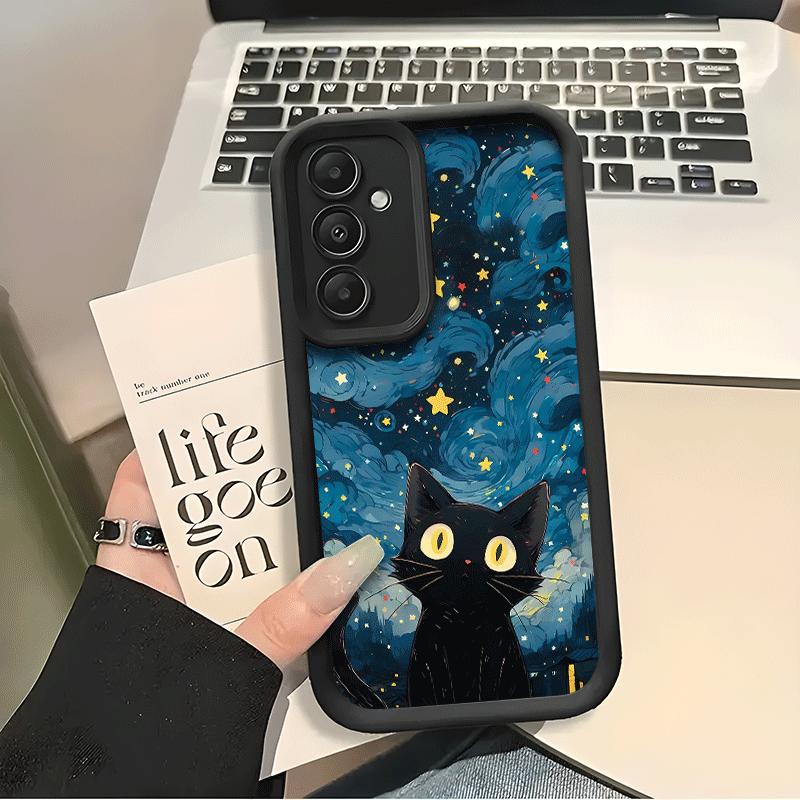 Black Cat phone case under the starry sky is suitable for Samsung Galaxy S26 S25 S24 S23 S22 S21 S20 FE/Ultra/Plus5G anti drop