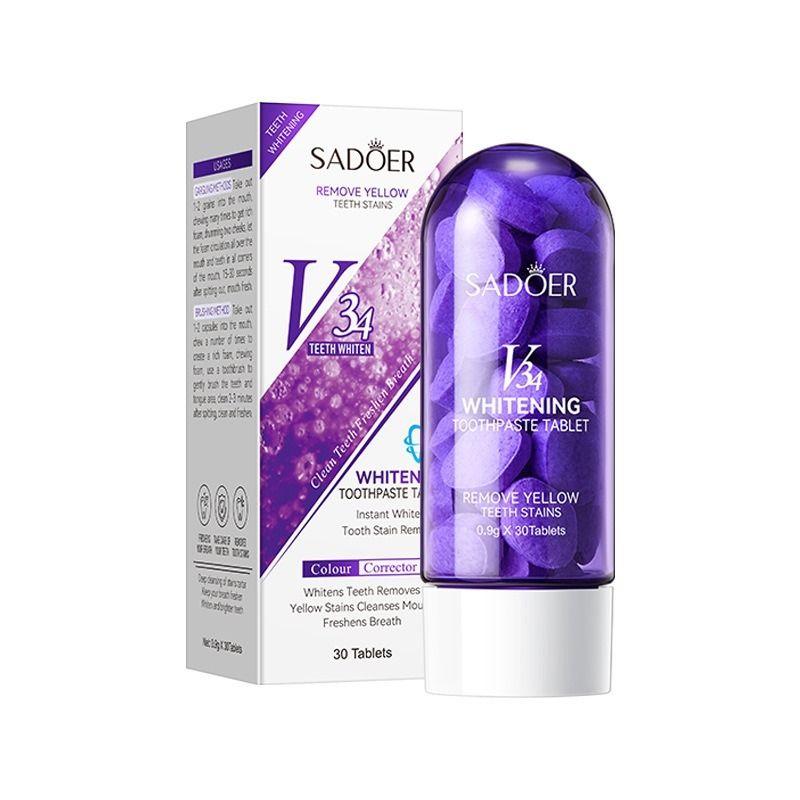 0.9g* 30Whitening Teeth Tablets, Clean Teeth, Toothpaste Removes Stains, Freshens, Fights Allergies, and Solidifies Teeth.