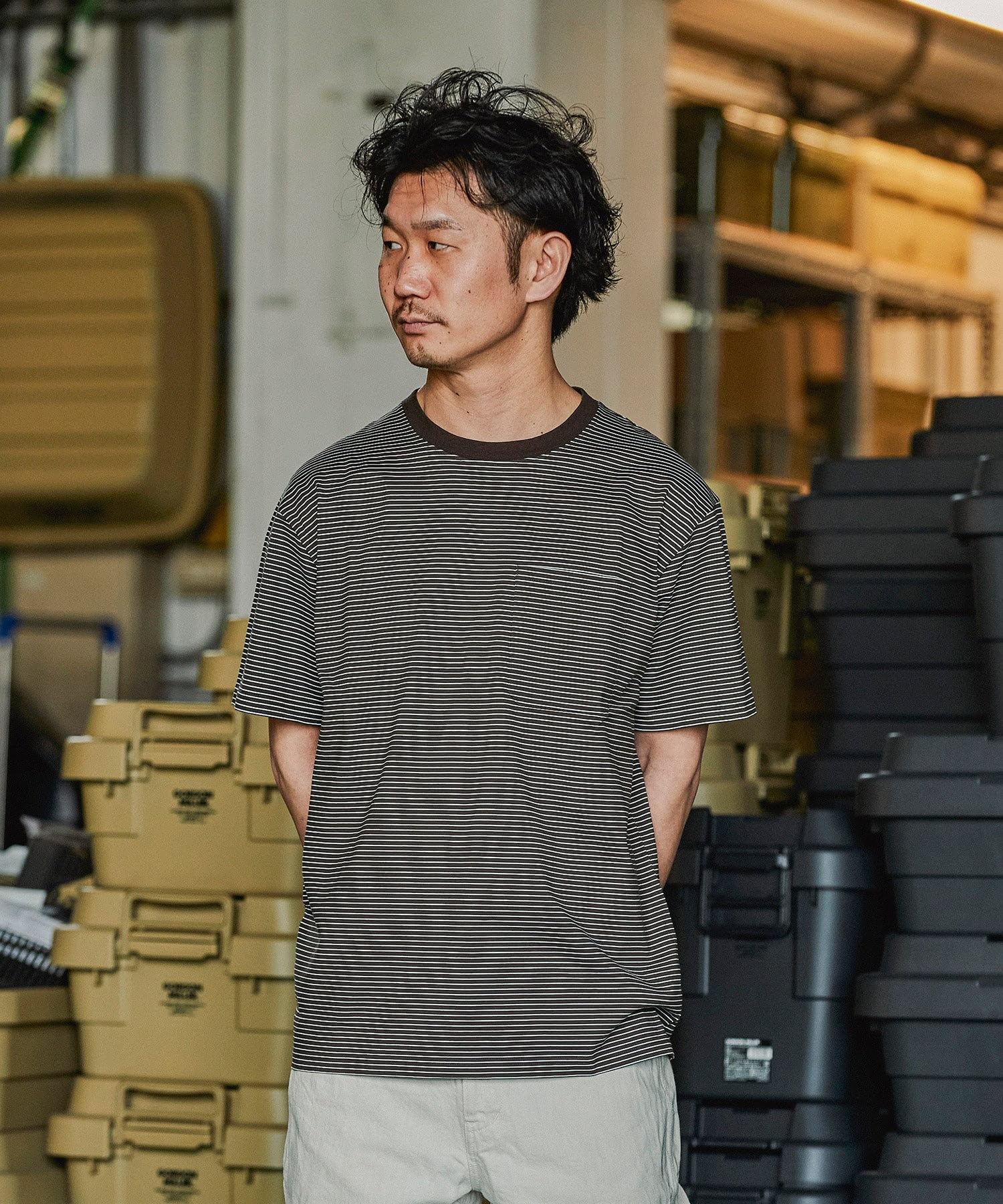 

GORDON MILLER Men s Short Sleeve Striped Pocket T-Shirt, Size L, Dark Brown, 1750822