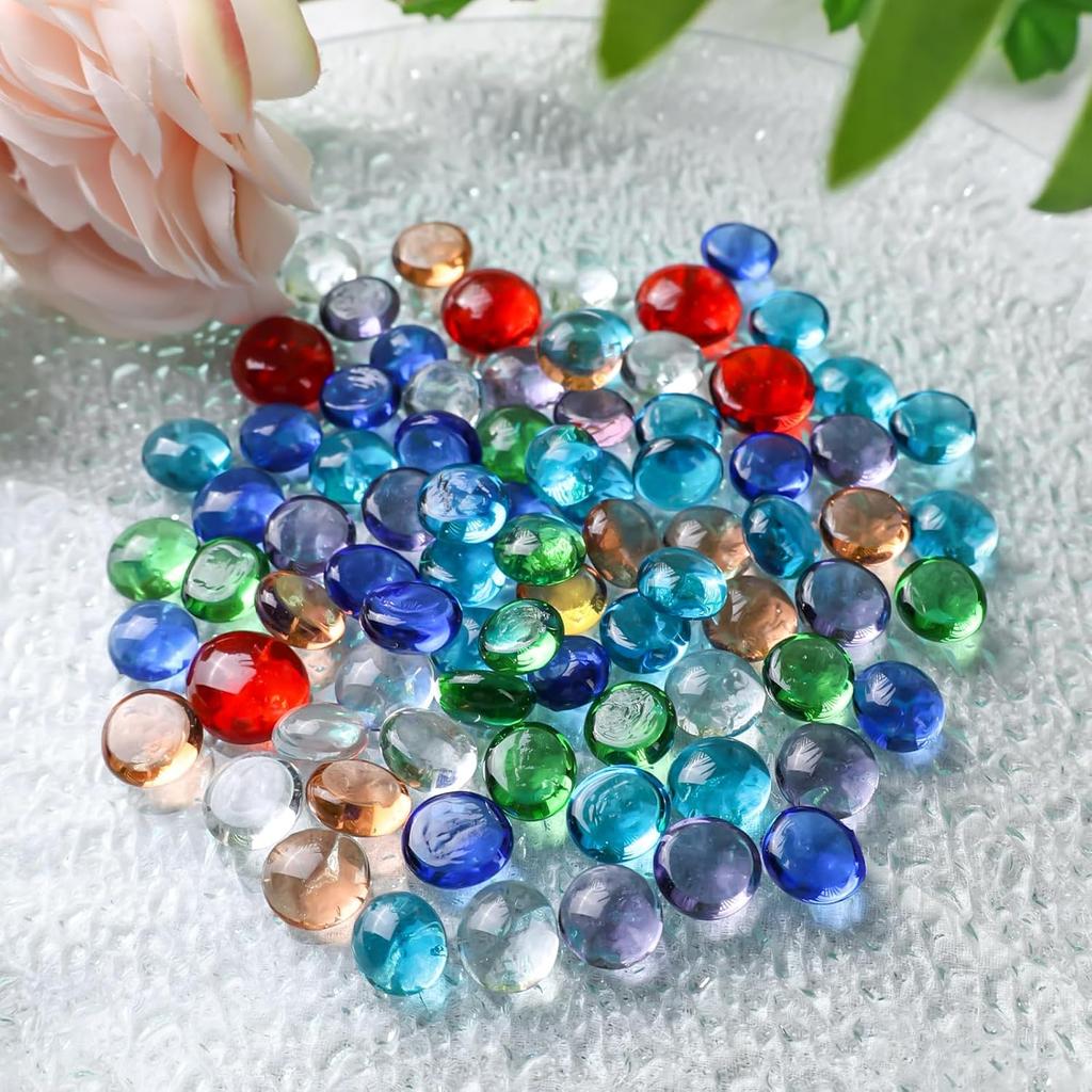 FUTUREPLUSX 80PCS Mini Flat Glass Marbles, Vase Fillers 0.5inch Glass Gems Decorative Beads Pebbles for Aquarium Fish Tank Vase Home Decor