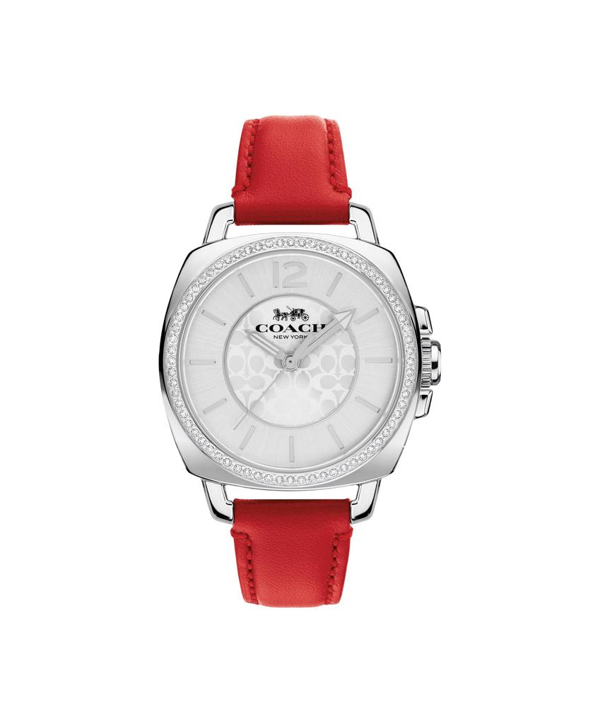 Coach Boyfriend Small Silver Red Leather 14503855 Women's Watch, Dial, Strap, (Officially Imported)
