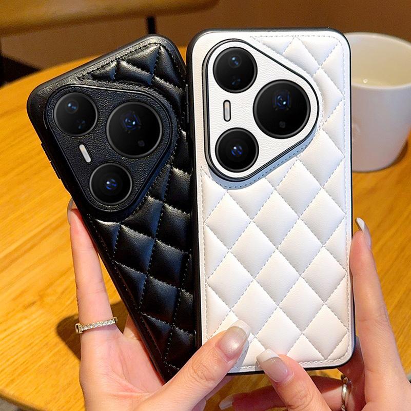 Three-dimensional Puff Check Fragrance Style Leather Case For Huawei Pura80 Ultra Pura 80 Pro 70 60 Mate 70 Pro + 60 50 Cover