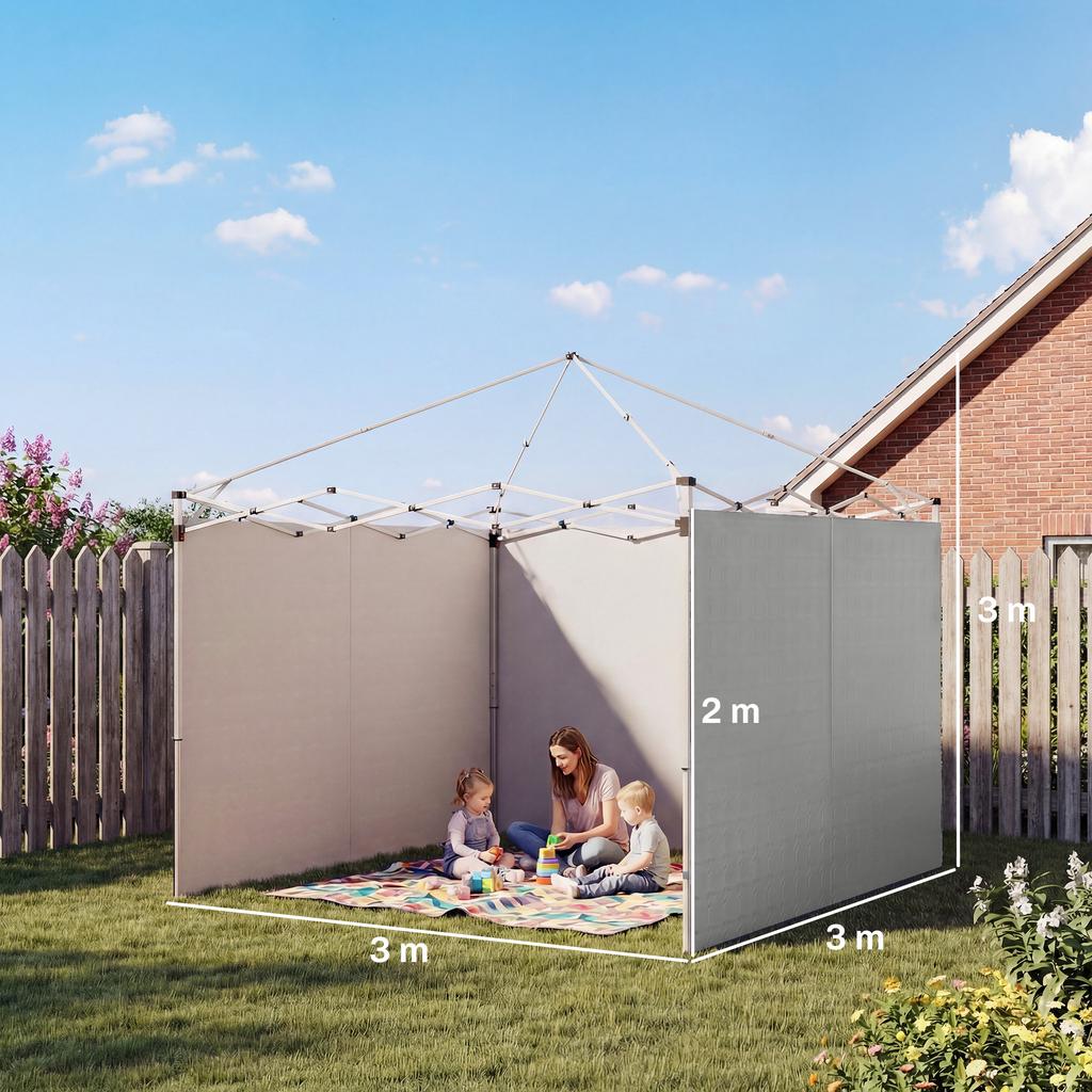 3-piece Set Side Panels with Zipper for 3 x 3 m Gazebo, Light Grey