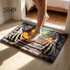 Funny Prank Door Mat 3D Halloween Rug, Optical Illusion Skeleton Realistic Depth Pattern, Jack-o'-lantern Floor Decor Spooky Pumpkin Non-slip