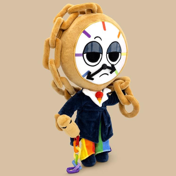 Dandy's Weltuhr Mann Plüschtier Niedlicher Uhrenkopf Charakter Kuscheltier mit Regenbogen-Outfit und Kette Weiches Spielzeug-Plüschtier für Kinder Fans Geburtstagsgeschenk