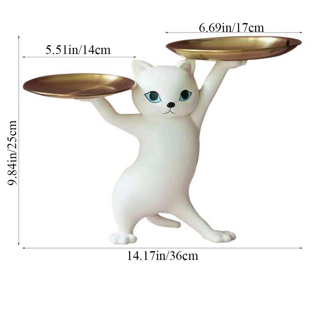 Nordic Resin Cat Tray Statue Cute Cat Dish Tray Interior Porch Key Holder Snacks Candy Storage Container Desktop Ornament