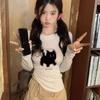 2KWEIRD New Fashion Kawaii Cat Print Grunge T-shirts Autumn Sweet Flower Grey Crop Top Women Y2k Aesthetic Al Match Harajuku Tees