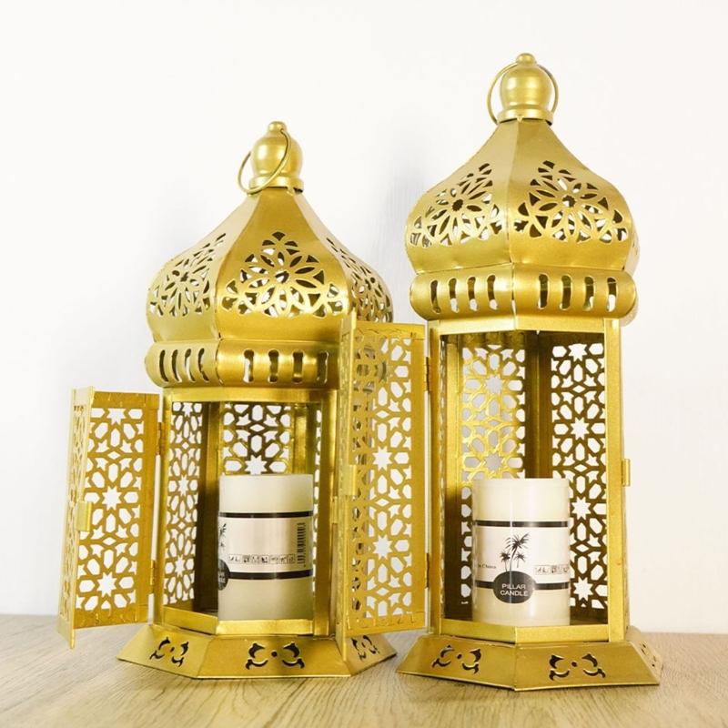 Decorative Candle Lanterns Moroccans Lanterns Retro Golden Metal Lanterns Candle Holders for Home patios Outdoor Decors