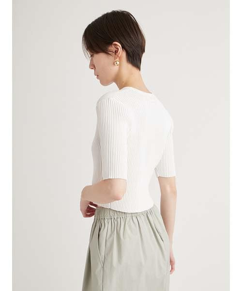 Emi Eco Half Sleeve Knit White Top, 13WNT251055, Women's,