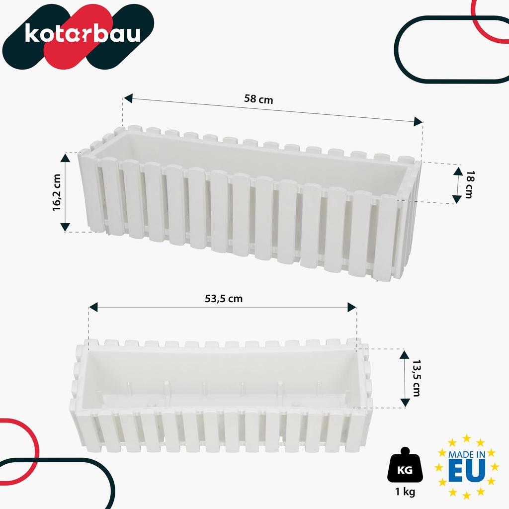 Flowerpot Balcony Terrace Box with Hooks Irrigation System White 60cm