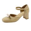 2025 Mode Schuhe Damen Sommer Hohl Mary Jane Damenschuhe Freizeitschuhe Perlenschnalle Dicke Ferse mit Damensandalen