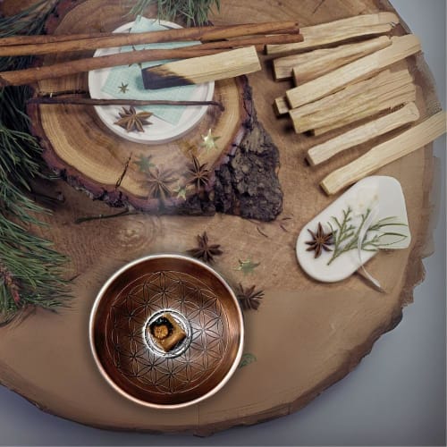 9cm Copper Flower of Life Plate, Small Dish, Trinket Holder, Saucer, Incense Burner, Incense Holder, Stick Incense, Palo Santo, White Sage, Candle Bas