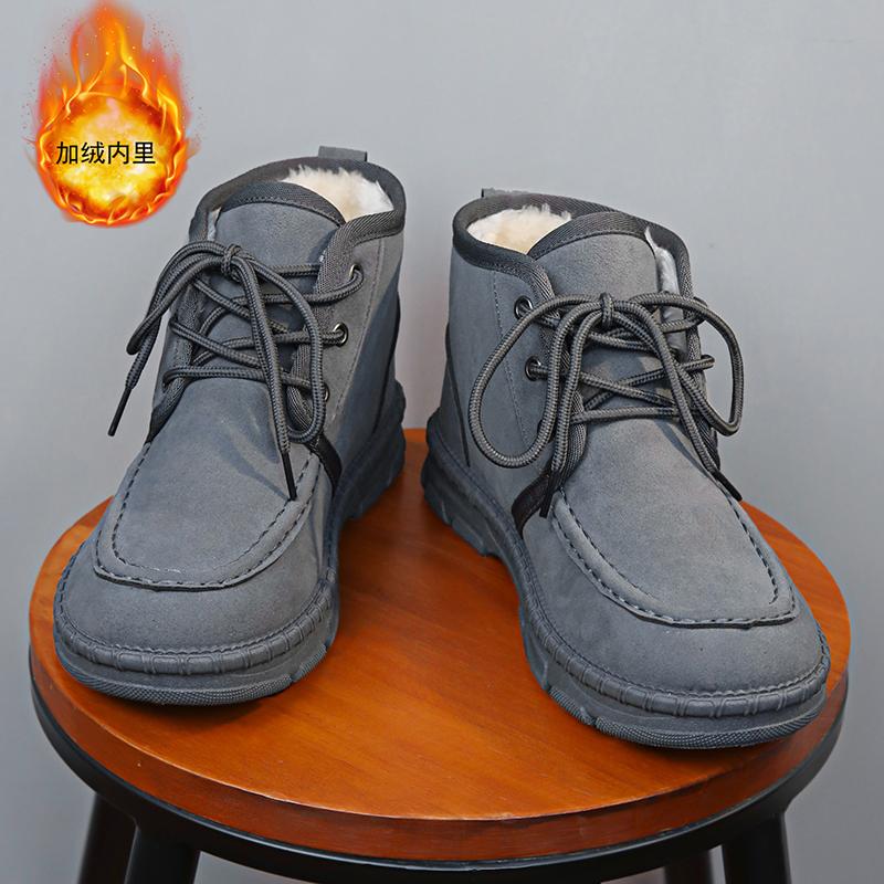 New Solid Color Lace Up High Top Cotton Shoes for Men Thickened Cold and Warm Men's Shoes Anti Slip and Waterproof Martin Boots