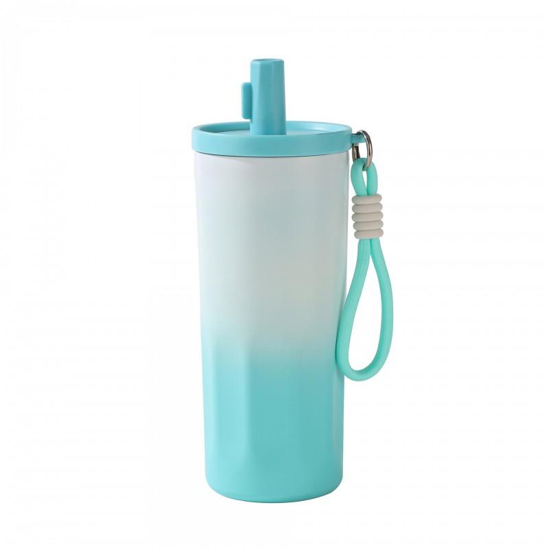Gradient Color Minimalist Handle Strap Insulated Stainless Steel Vacuum Travel Mug With Straw Lid 600ml