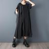 Abito estivo casual ampio e lungo in rete nera a maniche corte, taglie forti, vintage, nuovo, per donna