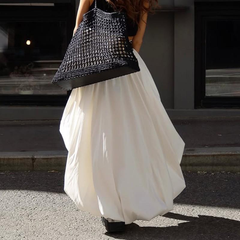 Cotton Midi Skirt 2026 Women Street Fashion IrregularBubble HemBubble Hem