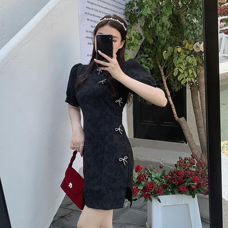 Women's Plus Size Cheongsam Dress Black Dress