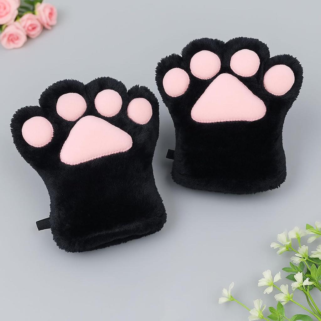 Cat Paw Gloves Cute Animal Cosplay Plush Furry Hand Soft Winter Warm Animal Costume Halloween Cosplay Race Accessory