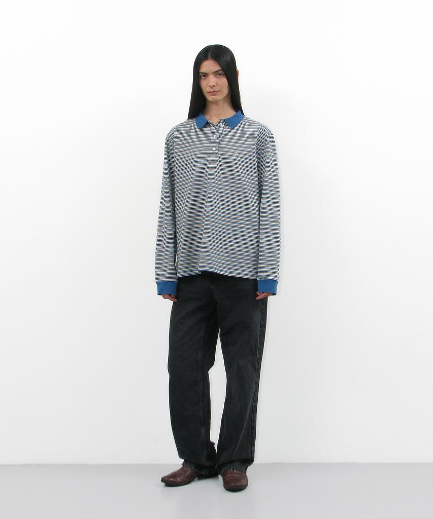 PARTIMENTO WOMEN Striped Long Sleeve Polo Shirt_Til
