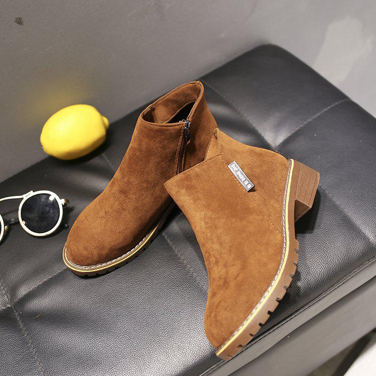 Korean Style Women's Martin Ankle Boots with Side Zipper - Low Heel, Low Shaft, Sizes 41-42