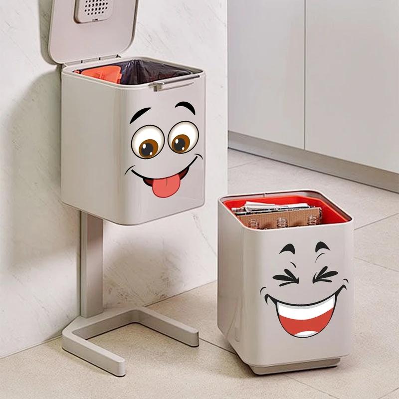 4PCS/Set Funny Face Trash Can Stickers Self-adhesive Waste Bin Decals Cartoon Expressions Stickers for Wall Door Toilet Decor