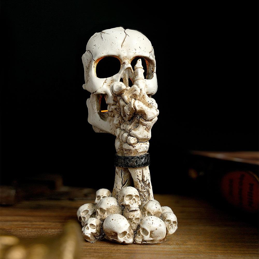 Spooky Tea Light Candle Holder Halloween Decorations Horror Skeleton Skull Tealights Holders Resin Candlestick Gothic Home Decor