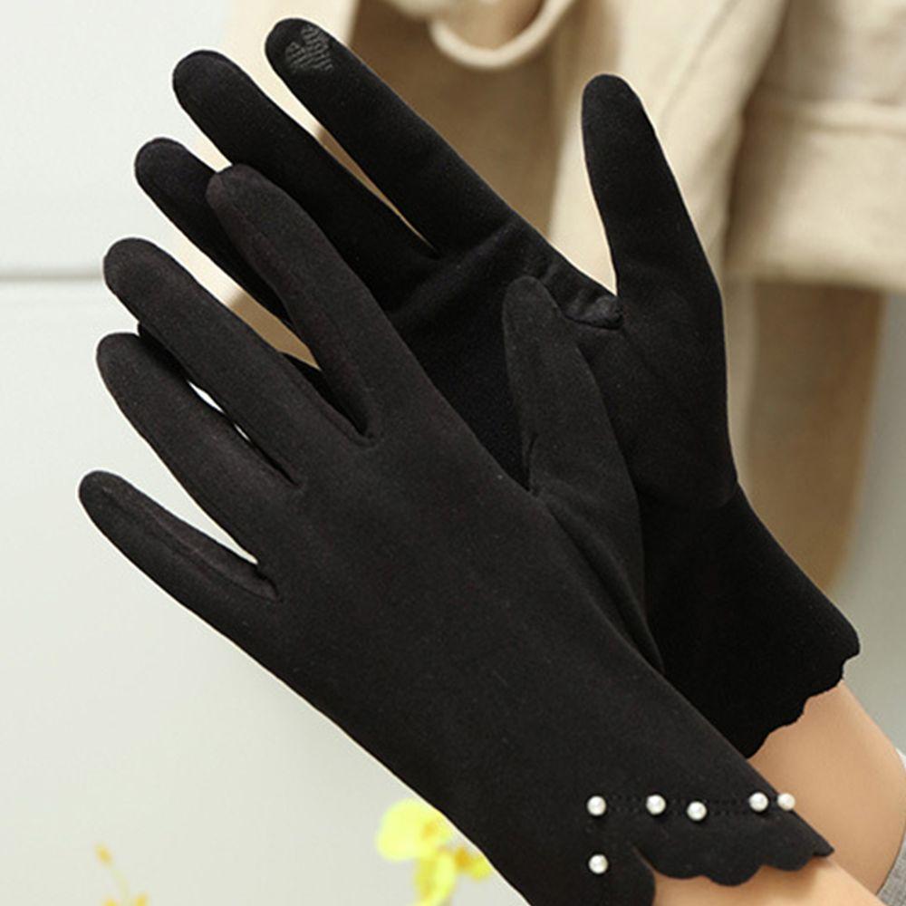 Pearl Full Finger Solid Color Korean Style Mittens  Gloves Women's Gloves German Fleece