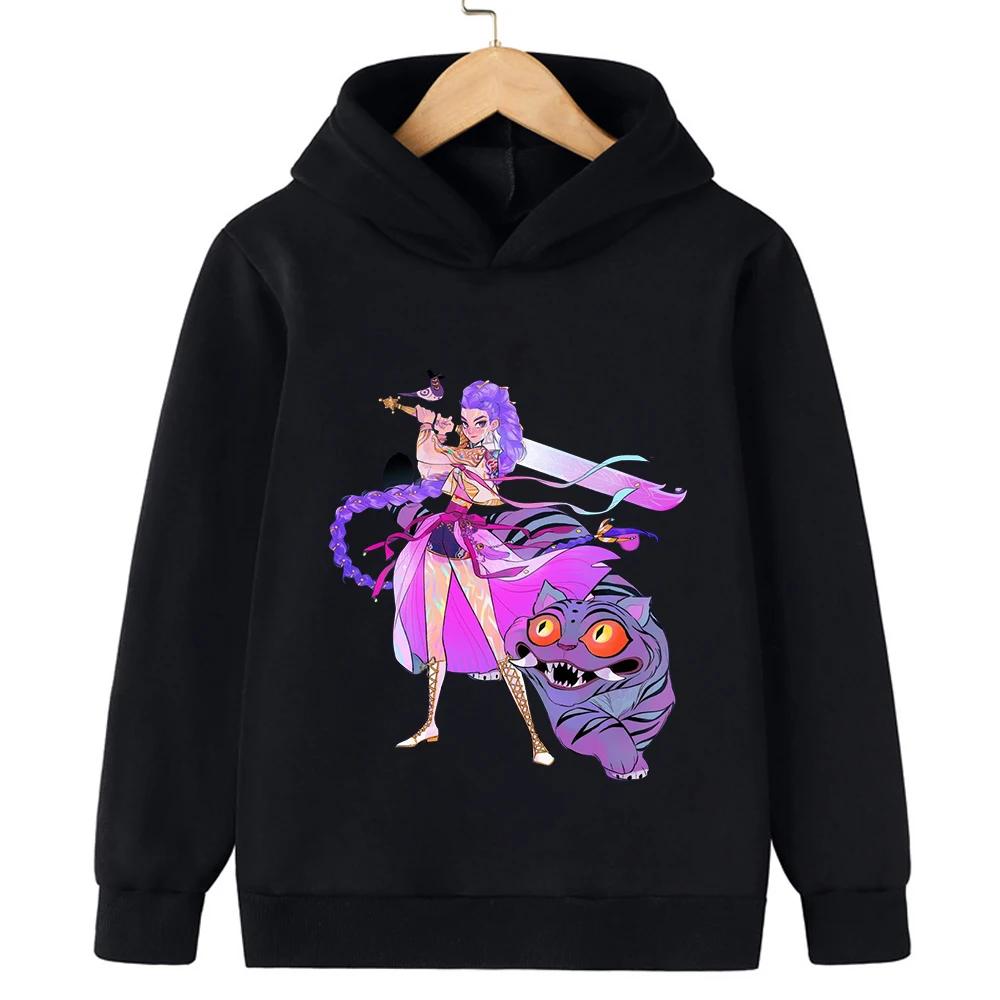 New KPop Demon Hunter Cartoon Girl Hoodie Children's Korean Style Printed Fashion Casual Pullover