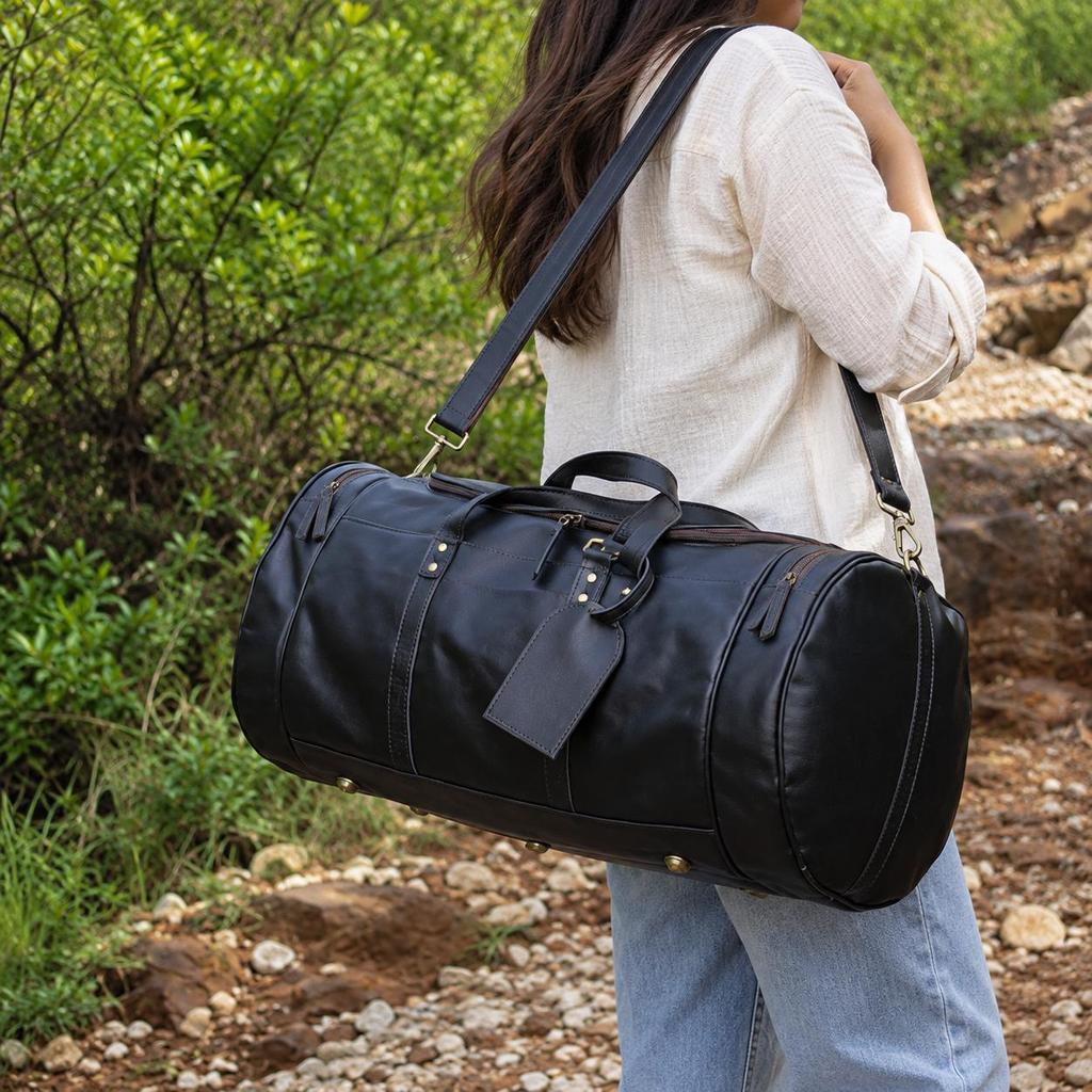 Handmade Buffalo Leather Duffle Bag: Full Grain Travel Gym Holdall