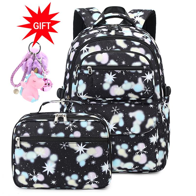 Nowy plecak dla dziewcząt do szkoły podstawowej, zestaw torebek z lunchboxem, duża pojemność, wodoodporny, Mochila Infantil Escolar