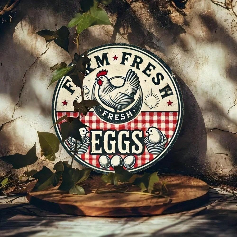 Vintage Farm Fresh Eggs Metal Tin Sign 8x8 Inch Retro Kitchen Wall Decor Home Bar Cafe Art