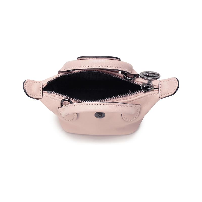 Longchamp Le Pliage Cuir 9 Logo Snap Closure Lambskin Dumpling Bag Mini Women Handbags Light-Pink 10099757P53