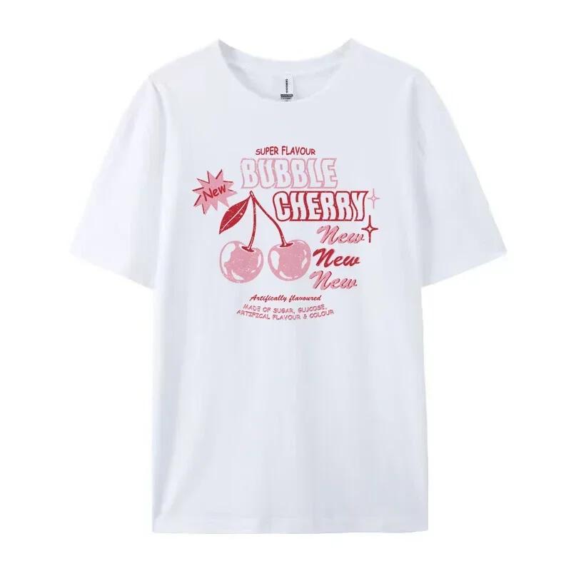 

Милые винтажные ретро эстетичные футболки с графикой, футболки с принтом вишни, женские хлопковые свободные летние Y2k гранж топы, женская одежда XXXL белый