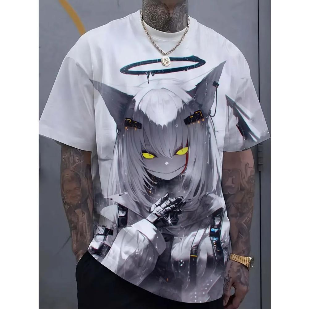 Summer Harajuku Top Short Sleeved Cartoon Tattoo Girl Pattern 3D Printed T-shirt Men's Oversized Sportswear Bad Girl Clothes