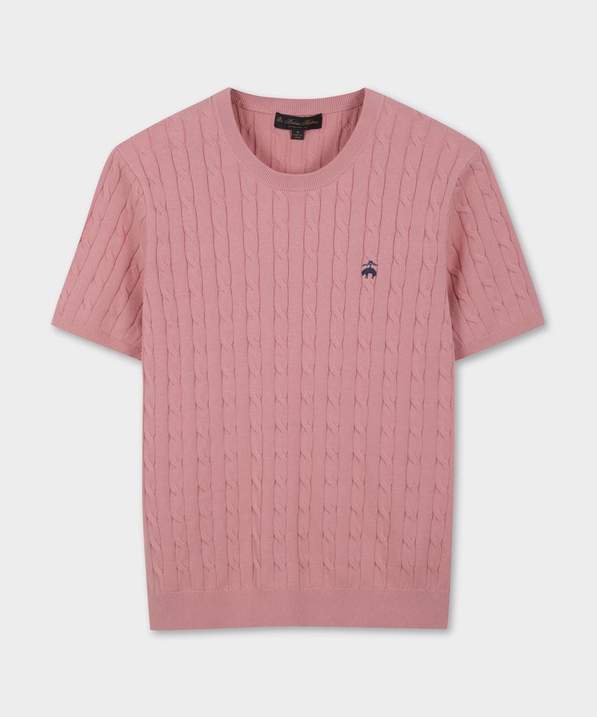 BROOKS BROTHERS Cotton Cable Crew Neck Short Sleeve Sweater (Pink) (Bbwrmog203)