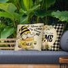 Fahrendom Spring Summer Yellow Bumble Bee Happy Gnome Decorative Throw Pillow Cover 18x18 Set of 4, Fall Black Buffalo Plaid Honey Themed Home