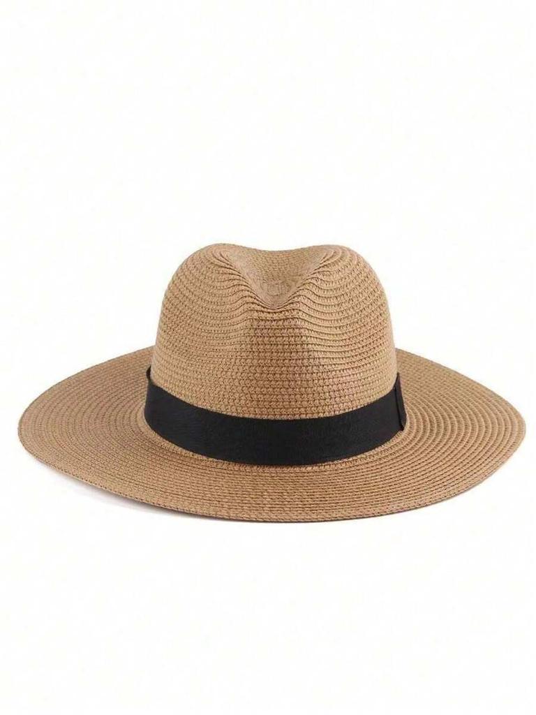 Unisex Wide Brim Straw Hat For Summer Sun Protection Beach Travel