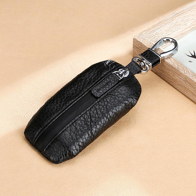 Genuine Leather Compact Key Organizer With Sealed Zipper For Men And Women