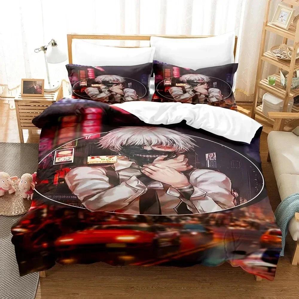 Top 3D Anime Tokyo Ghoul Bedding Set Double King Soft Children Bedroom Down Coat Set Animation Tokyo Ghoul Customizable Style