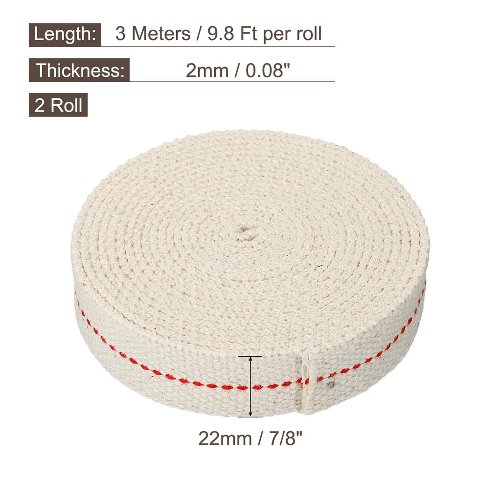 2 Roll Oil Lamp Wick Cotton Lanterns Wick with Black Stitch for Kerosene Burner Lighting  13/15/20/22/25mm Flat 6.5/10 Foot