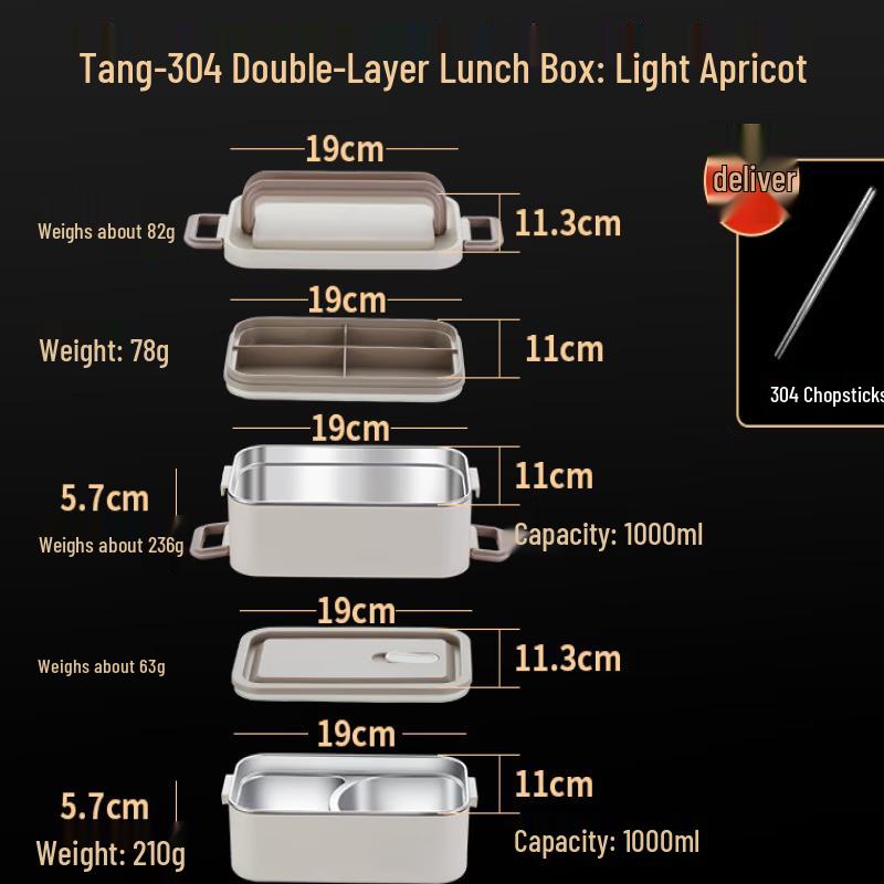 ZISIZ 304 Stainless Steel Insulated Square Lunch Box with Cutlery