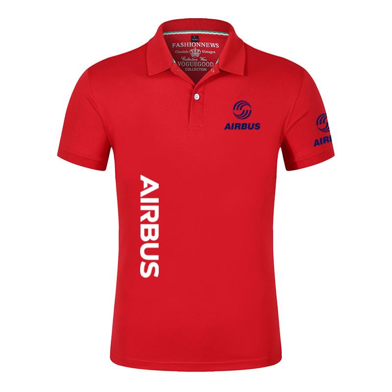 New Solid Color Men AIRBUS AVIATION Flight Lapel Polo Shirt Bare Stand Collar T-shirt European Loose Short Sleeves Tops