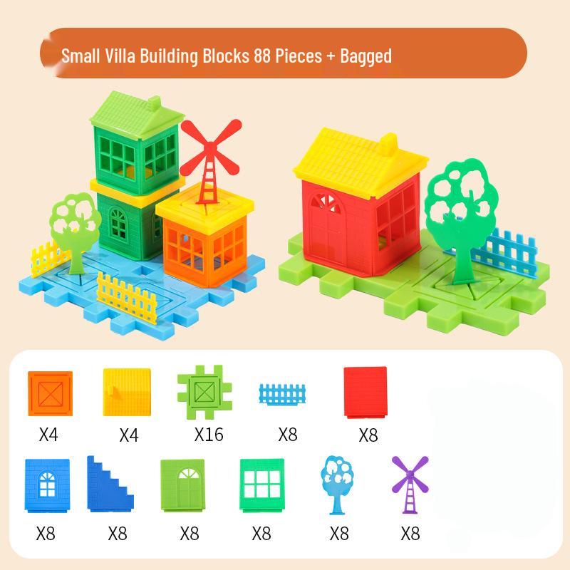 Educational Building Blocks Set for Kids: Large Particle Assembly Toy for Ages 3 to 6, featuring a Small Villa Design