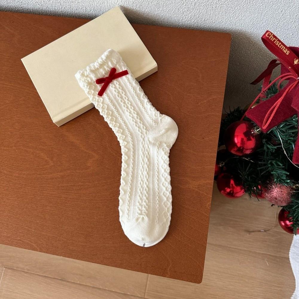 Soft Heart Polka Dot Socks Combed Cotton Flower Socks Lace Red Socks  Spring Festival