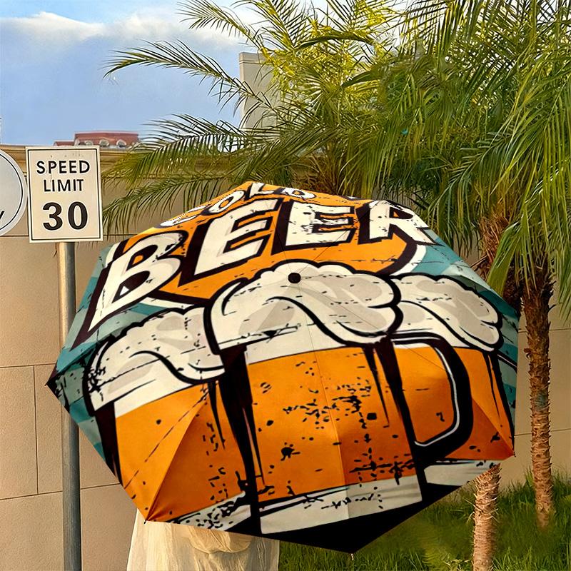 1PC Beer Automatic Umbrella - Suitable Travel Outdoor Portable Umbrella Birthday Gift Daily Essentials