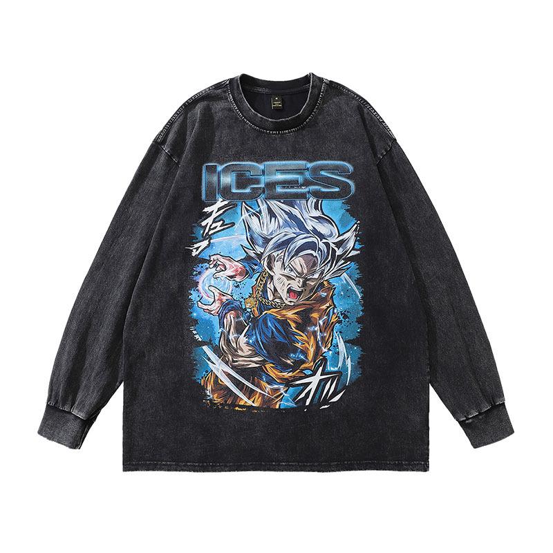 Hip-Hop Trendy Brand Men'S Tops Japanese Cartoon Animation Printing Loose Washing Old Men'S And Women'S Long-Sleeved T-Shirts