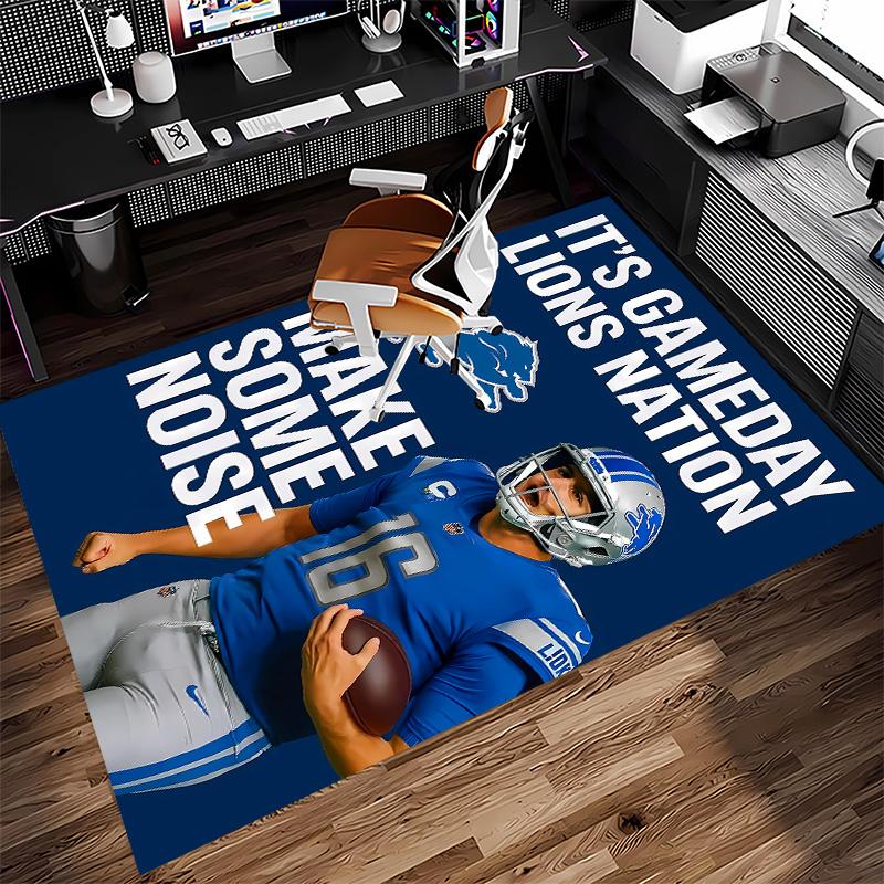 Detroit Lions logo Print Area Rug - Soft, Washable Non-Slip Indoor Mat for Office Chairs, Living Room, Home Office Decorative Rug